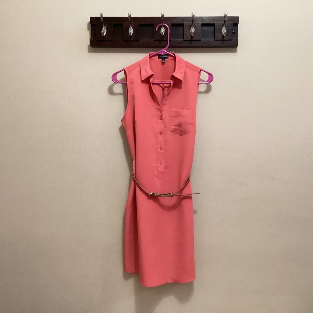The Limited Sleeveless Button Up Collar Dress in Coral Pink, XS